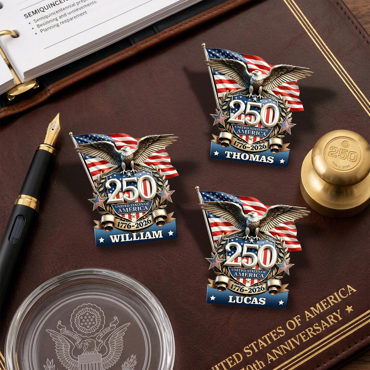 Custom Name United States Of America 250th Anniversary 1776-2026 Eagle Stainless Steel Metal Pin LM32 899535