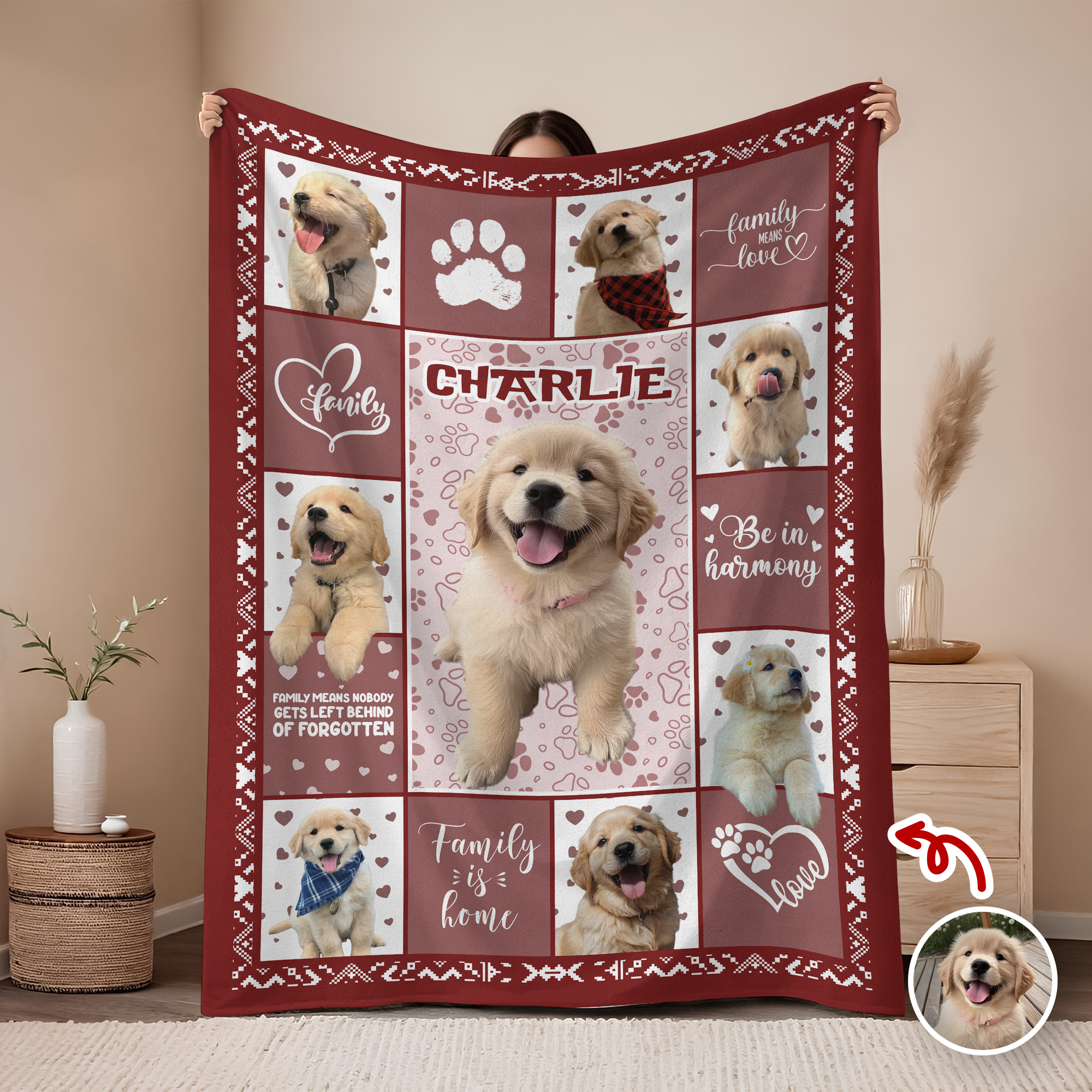 Custom Puppy Photo & Name Full Color With Pawprints - Personalized Blanket LM32 897193