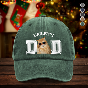 Custom Photo Dog Cat Dad Washed Denim Baseball Cap HA75 892928