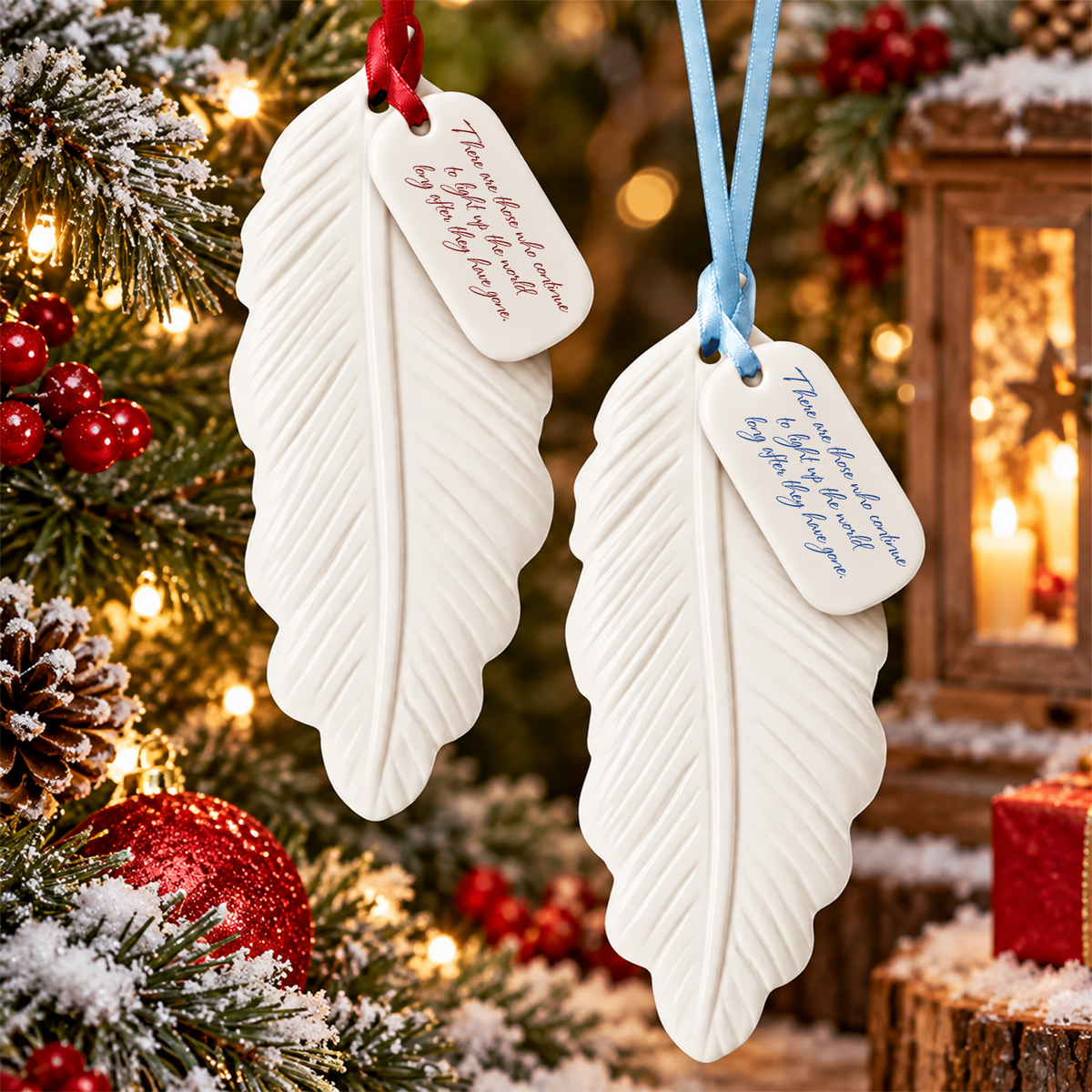 Personalized Memorial Christmas Feather Ceramic Ornament Sympathy Gift HO82 903802