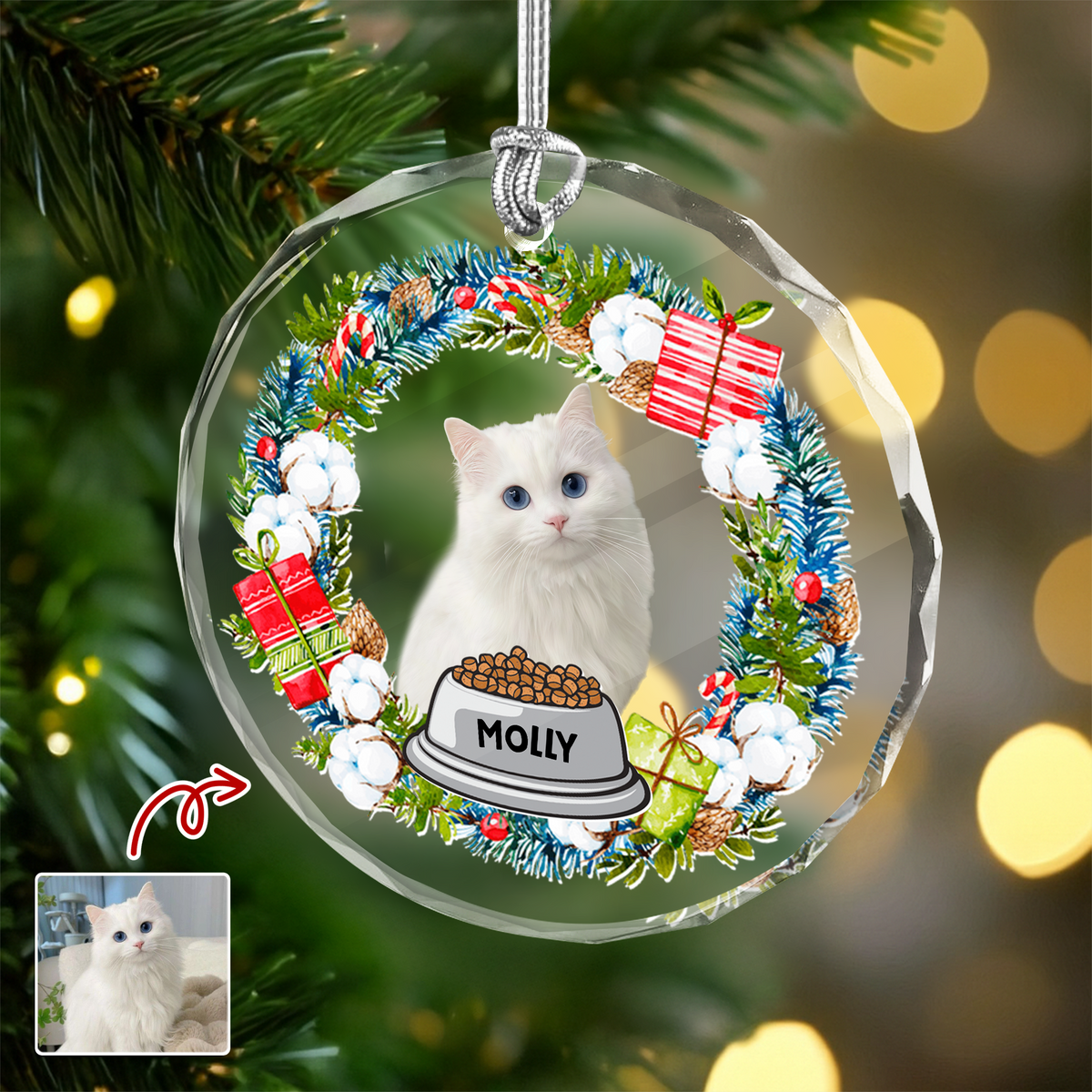 Custom Cat Photo Christmas Cirle Glass Ornament For Cat Lovers TH10 894761
