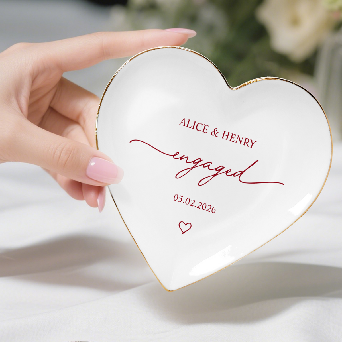 Custom Name Wedding Ring Dish – Personalized Engagement Jewelry Dish for Bride LM32 899253