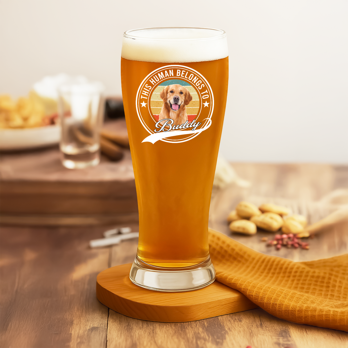 Custom Photo Human Belongs To Dog Cat Pet Pilsner Glass HA75 892886