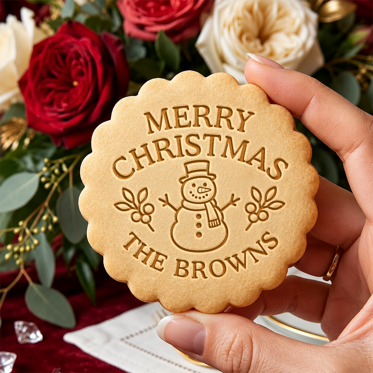 Custom Family Name Merry Christmas Cookie Stamp, Personalized Holiday Baking Gift TH10 171391