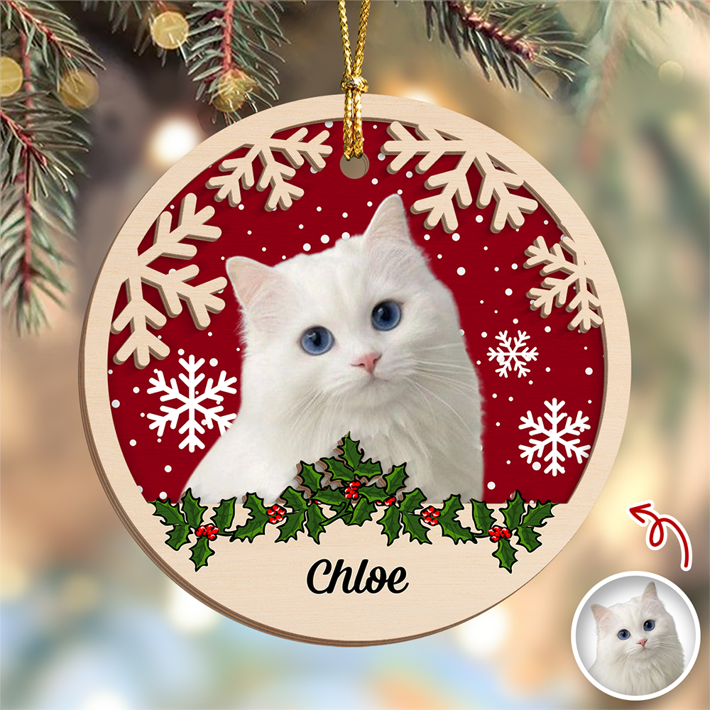 Custom Photo Cat Christmas - Personalized 2-Layered Wooden Ornament CH07 896864