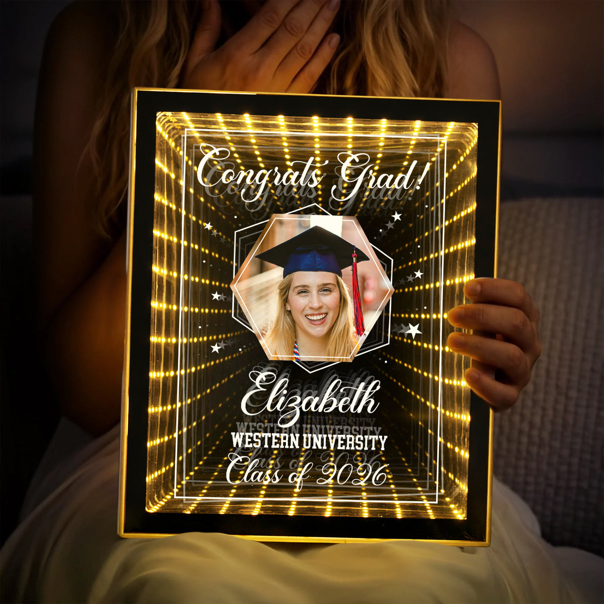 Custom Photo Congrats Grad Infinity Mirror Light Box - Graduation Gift For Siblings, Brothers, Sisters HO82 901628
