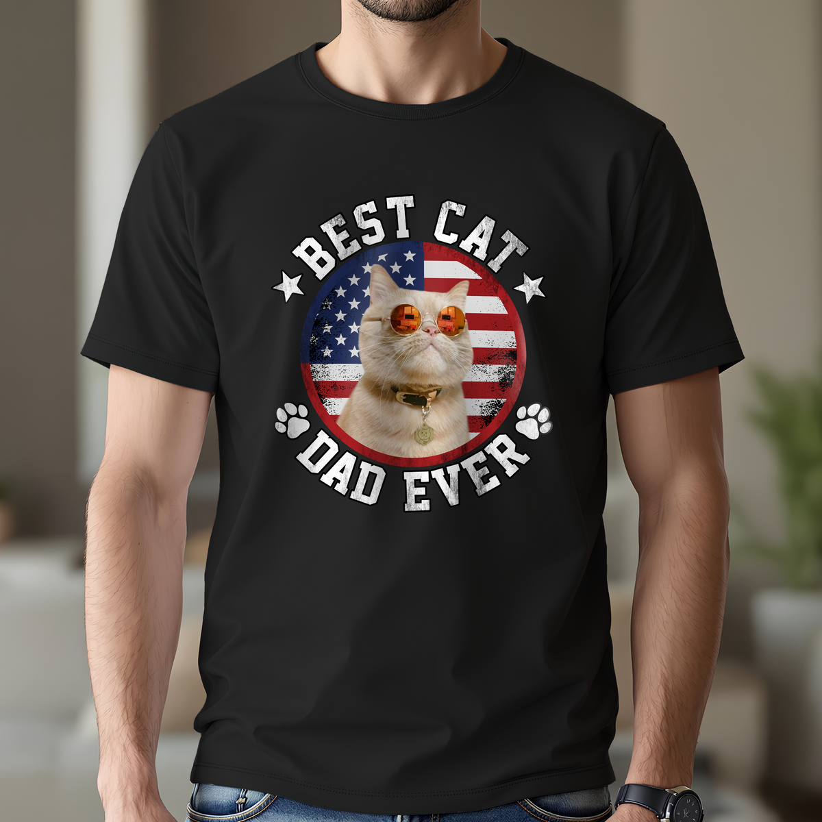 Custom Photo Best Dog Dad Ever With US Flag Dark Shirt HA75 892526