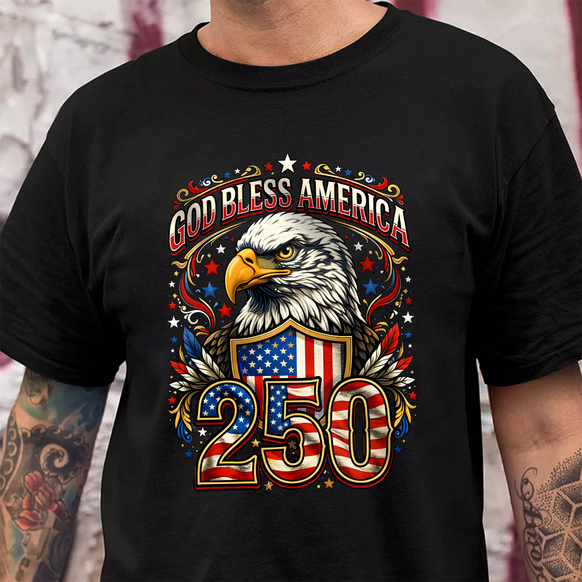 God Bless America Patriotic Dark Shirt America 250th Anniversary TShirt CH07 910968