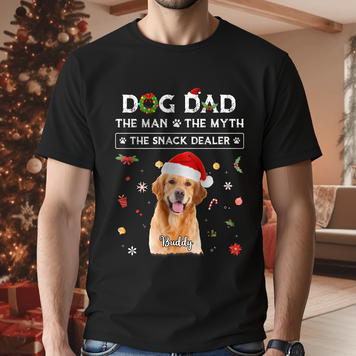 Christmas Dog Dad The Man The Myth The Snack Dealer Custom Dog Photo Dark Shirt Christmas Gift CH07 896282