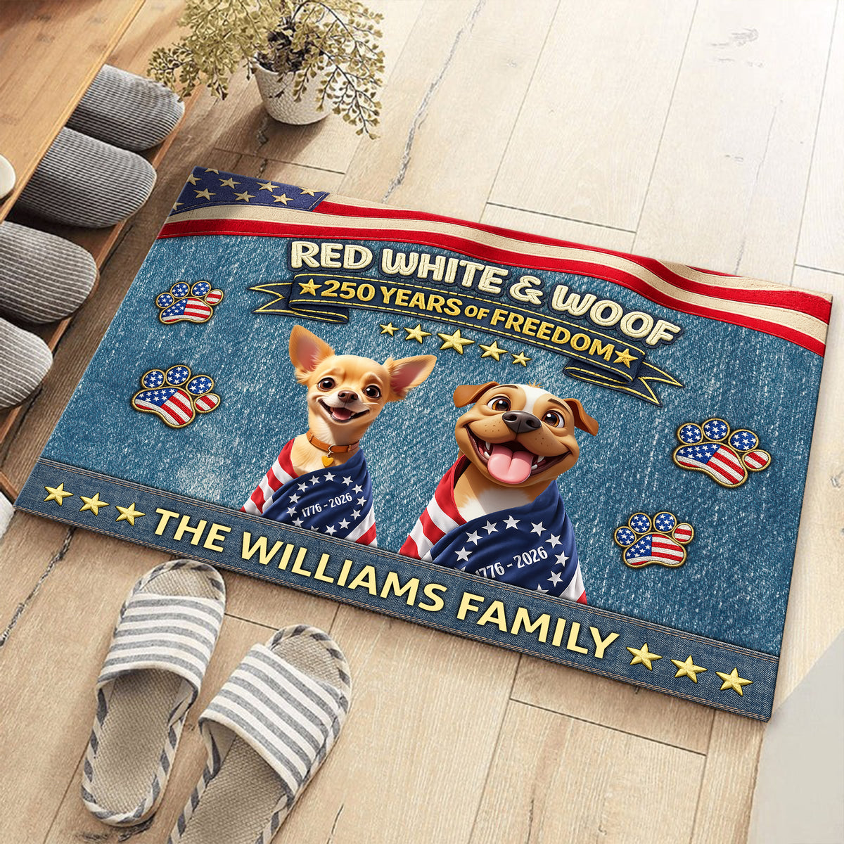 Custom 3D America Dog Red White Woof Doormat – Patriotic America 250 Years of Freedom LM32 899221