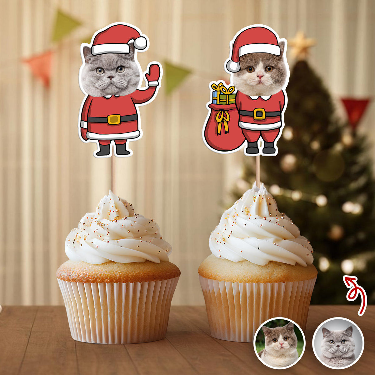 Custom Funny Cat Photo Christmas Cupcake Toppers Xmas Decor TH10 894769