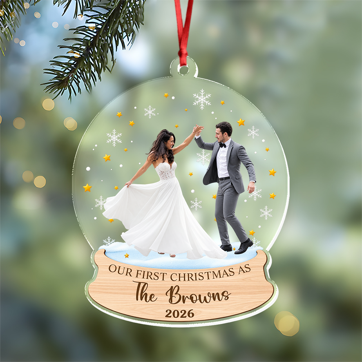 Custom Photo Our First Christmas As Acrylic Ornament, Personalized Newlywed Keepsake HA75 919080