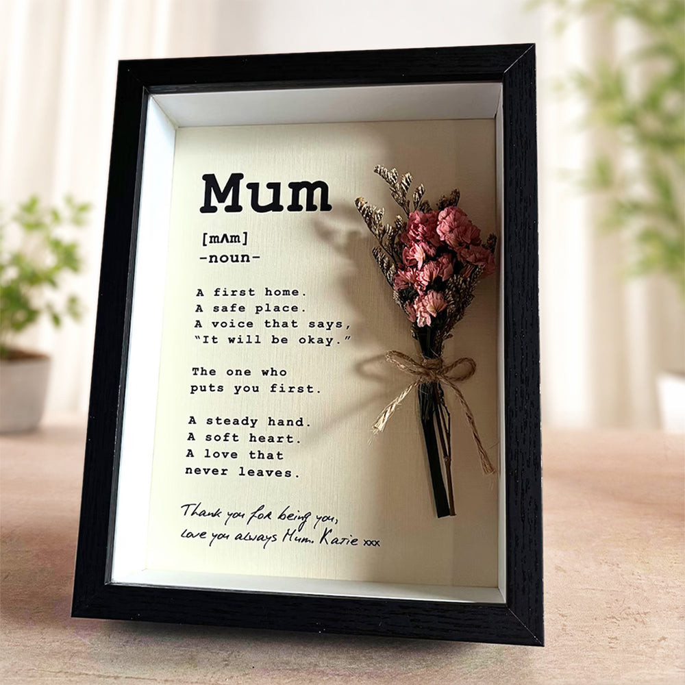 Personalized Mum Shadow Box Frame With Mini Dry Flower Bouquet, Mothers Day Gift HA75 920798