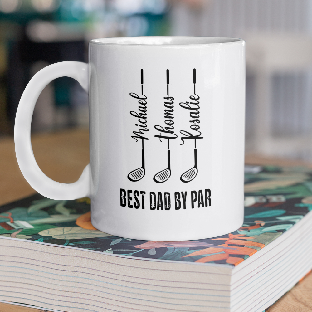 Personalized Best Dad by Par Mug – Custom Golf Gift for Dad with Kids Names, Father’s Day Gift HA75 921266
