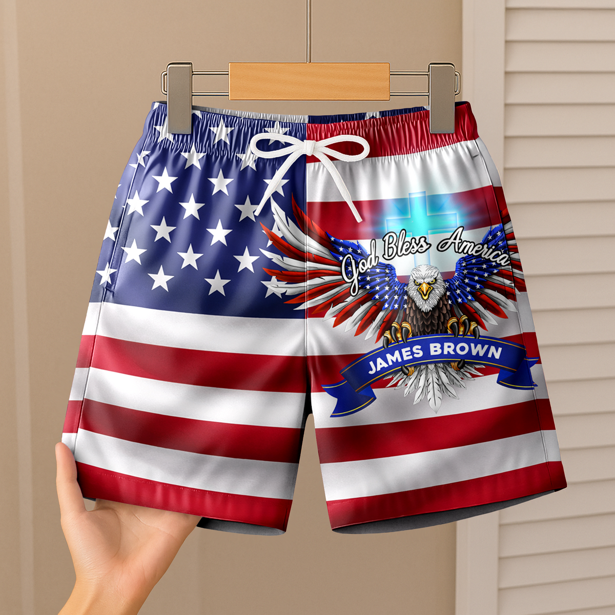 Custom Name God Bless America 1776 - 2026 Anniversary Patriotic Eagle Beach Short HO82 902166