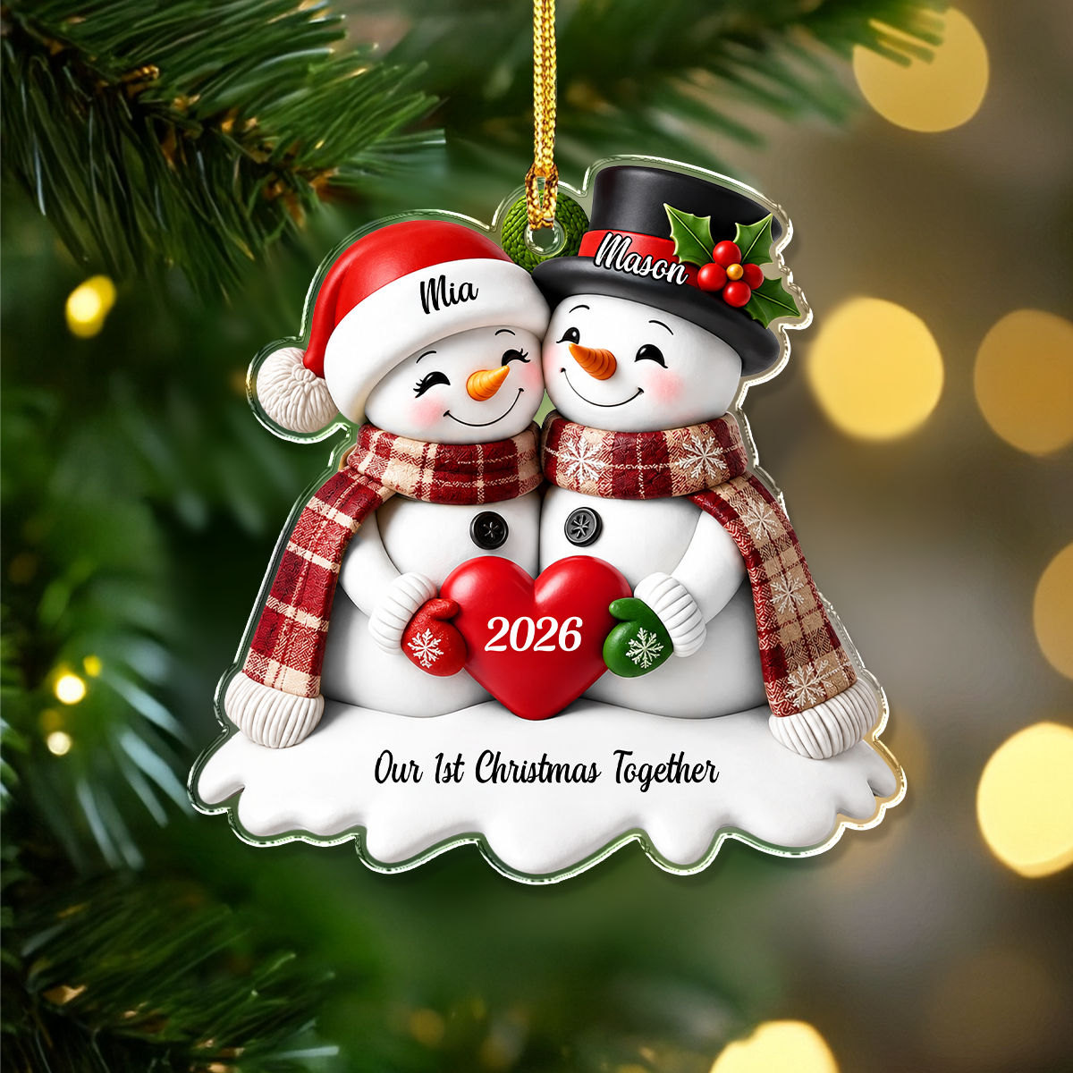 Personalized Snowman Couple 3D Effect Acrylic Christmas Ornament LM32 669863