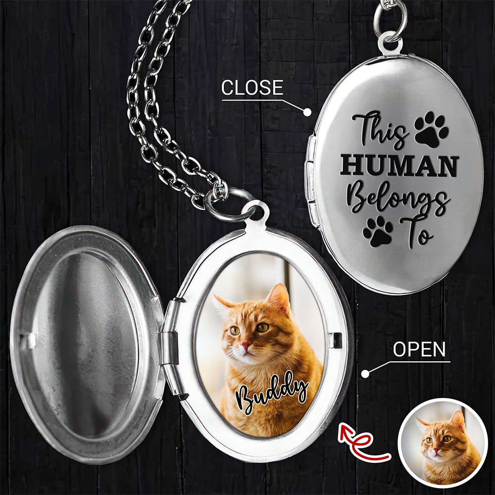 Custom Photo This Human Belongs To Dog Cat Locket Necklace HA75 892990
