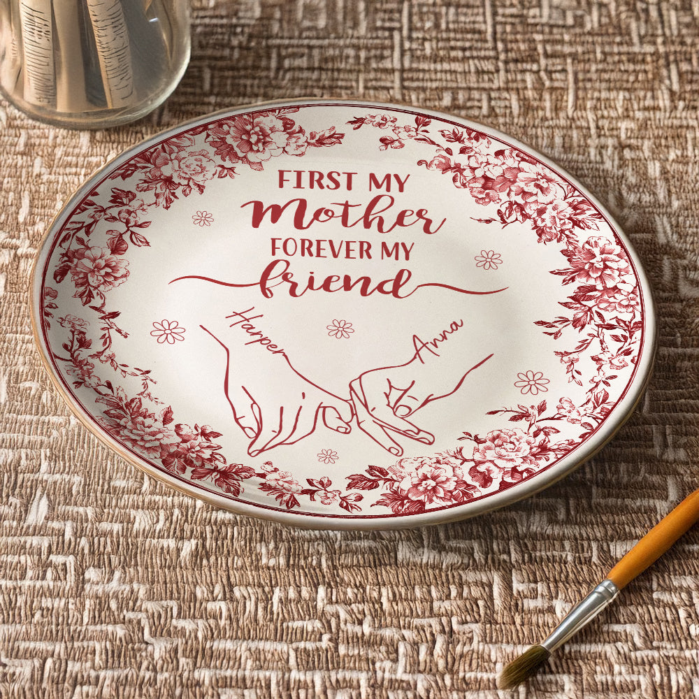 First Mother Forever Friend Personalized Chinoiserie Toile De Jouy Style Ceramic Plate Gift For Mom HA75 892650