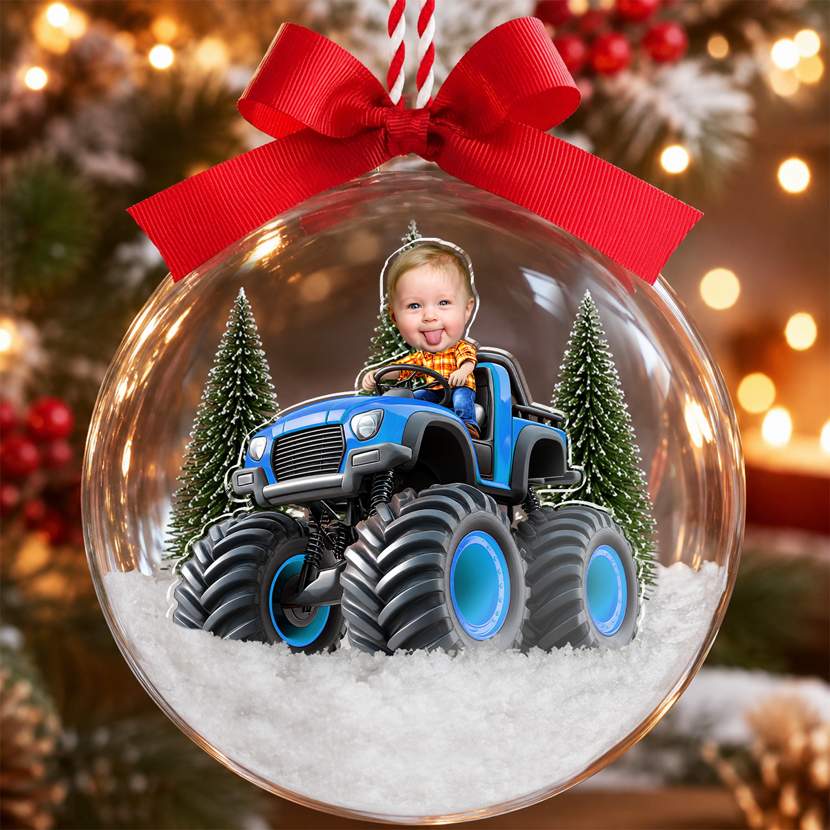 Custom Face Kid Riding Monster Truck 3D Acrylic Ball Ornament, Special Christmas Keepsake for Kids HO82 903912