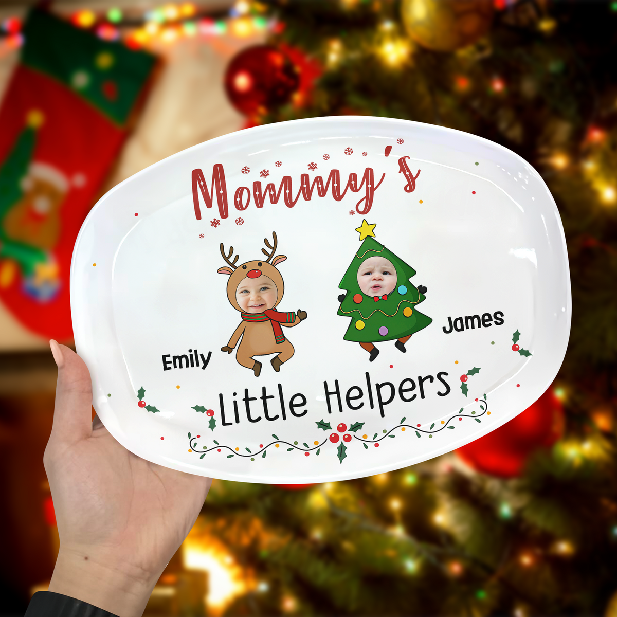Custom Photo Grandma Little Helpers - Personalized Platter Christmas Gift For Mom And Grandma CH07 896312