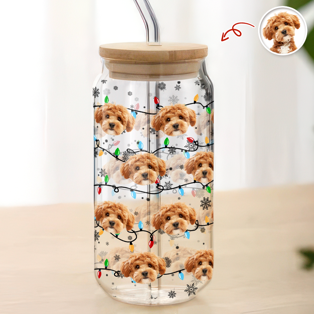 Custom Puppy Face Christmas Light Glass Can With Lid Gift For Dog Lovers CH07 896934