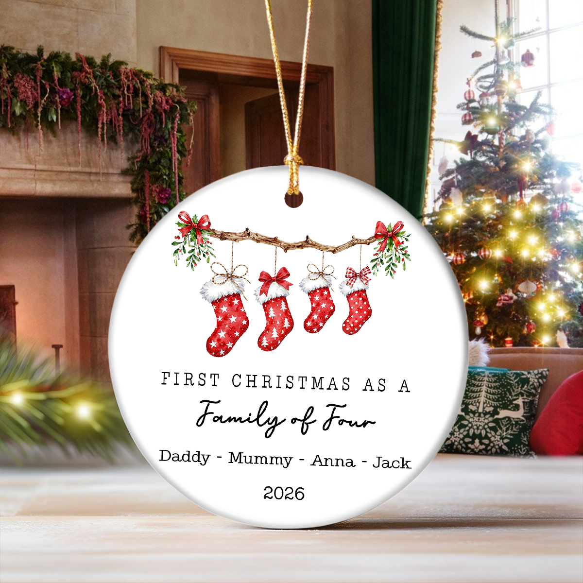 Personalized First Christmas As A Family Ceramic Ornament, Special Keepsake For The Family TH10 171449