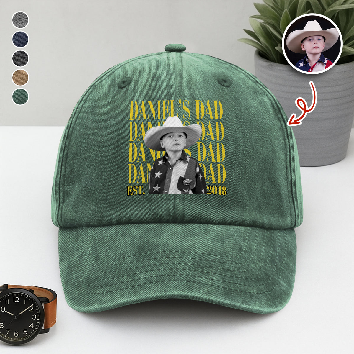 Personalized Vintage Photo Dad, Mom Washed Denim Baseball Cap TH10 170103