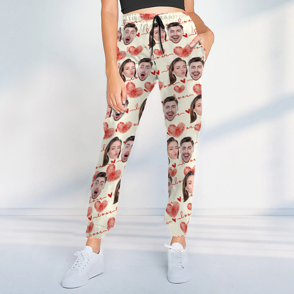Custom Couple Photo With Heart Pattern Sweatpants HA75 892638