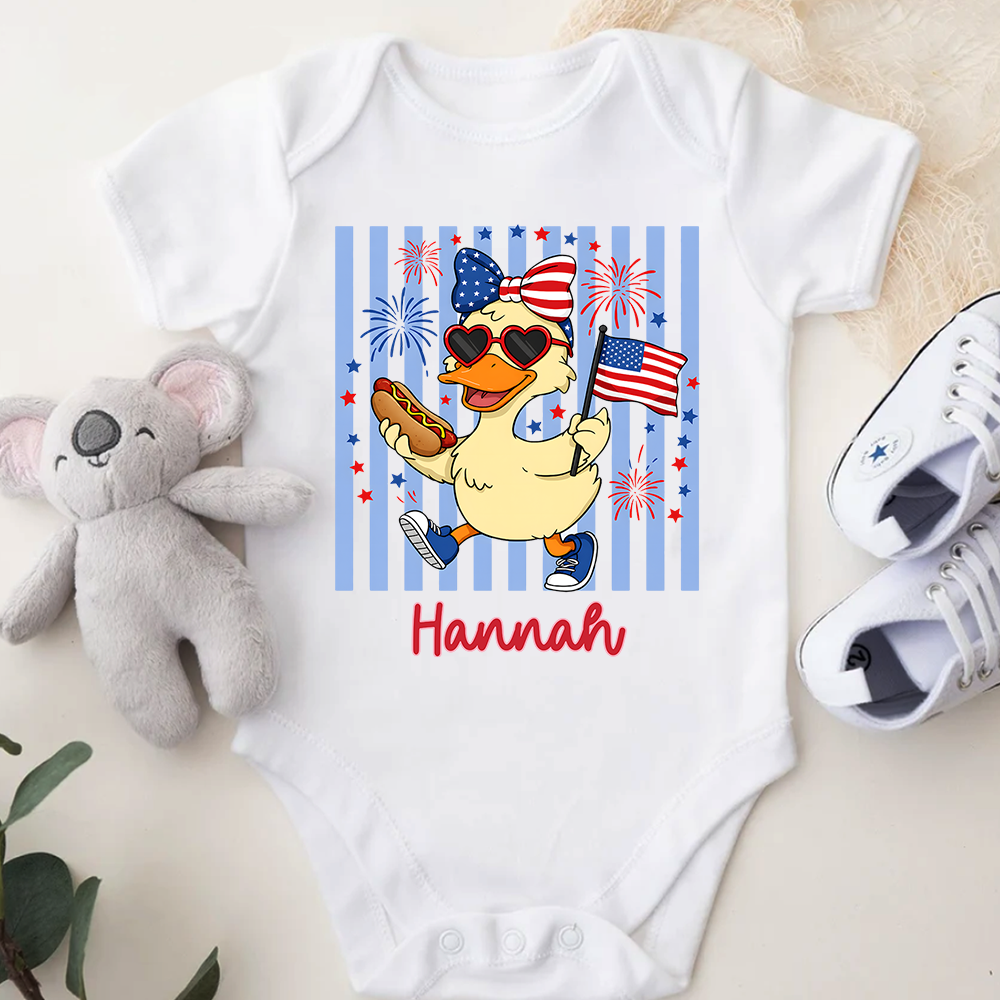Custom Name Patriotic Duck 4th Of July Baby Onesie - Independence Day Outfit for Baby LM32 669215