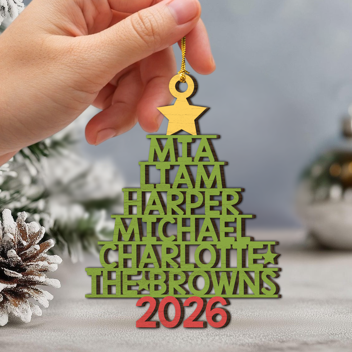 Personalized 2026 Family Names Christmas Wooden Ornament, Holiday Tree Decor LM32 670505