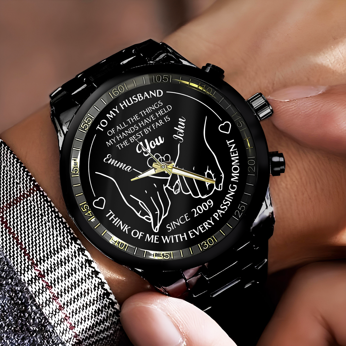 To My Husband Holding Hands - Personalized Men's Wrist Watch LM32 895017