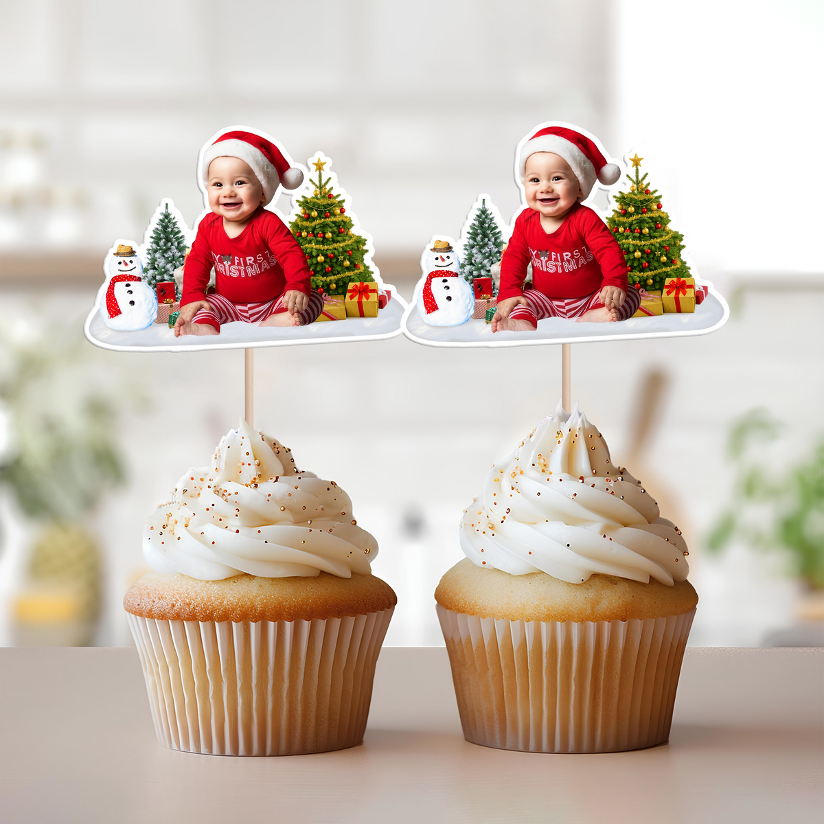 Custom Photo Cute Baby Christmas Cupcake Topper CH07 899770
