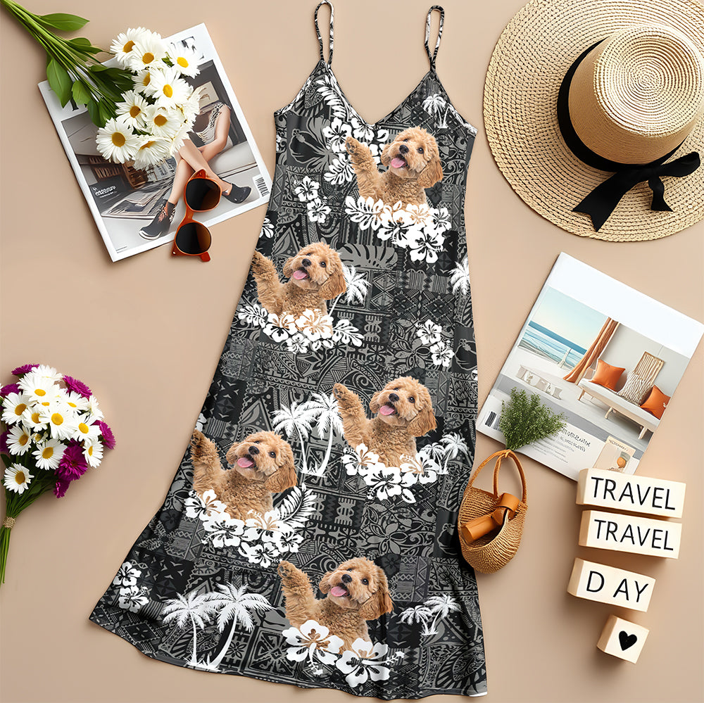 Custom Dog Photo Maxi Dress – Personalized Dog Photo Tropical Summer Dress CH07 911022