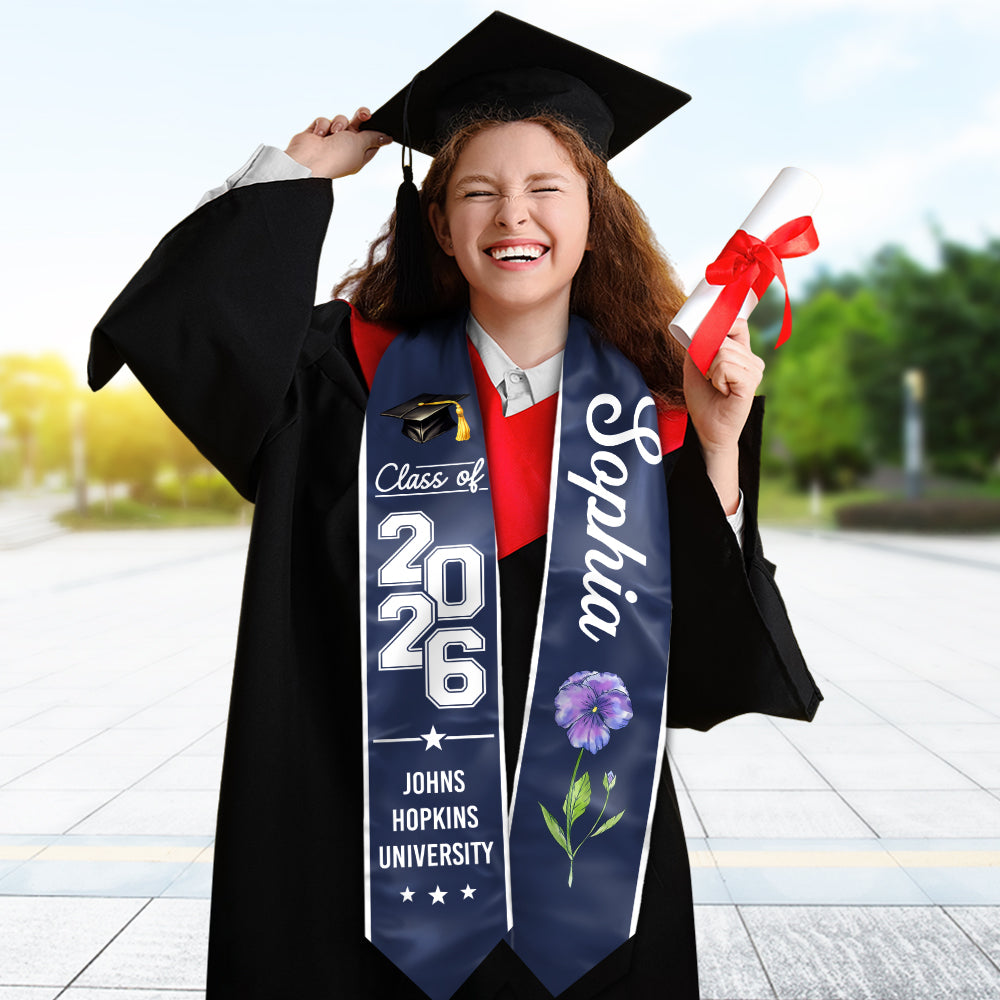 Personalised Birth Flower Graduation Class Of 2026 Stoles Gift for Graduates LM32 899327