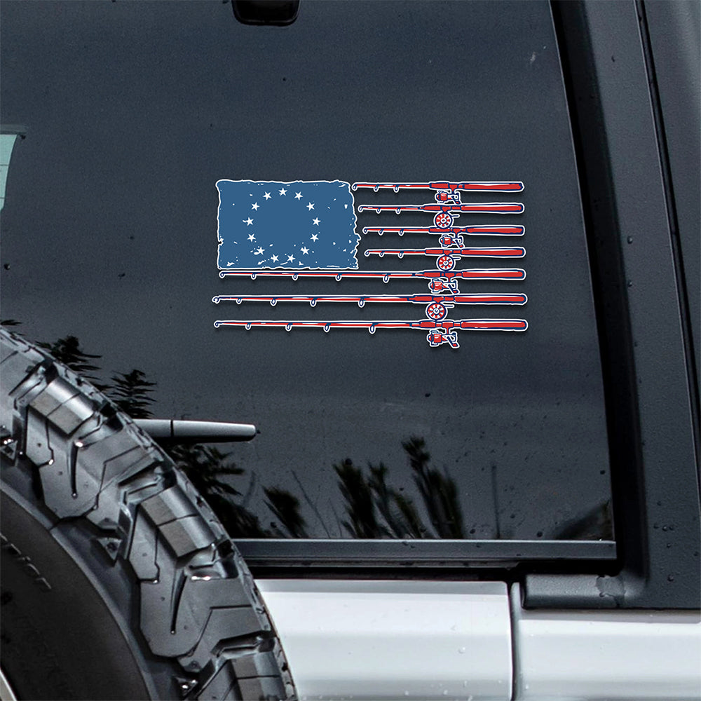 Patriotic Fishing Rod USA Flag Car Decal Sticker LM32 669321