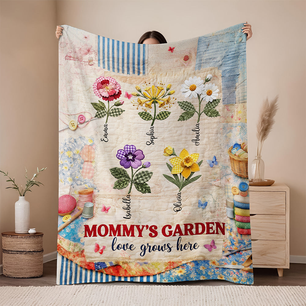 Custom Name Grandma's Garden Love Grows Here Blanket - Personalized Birth Flower Mother’s Day Gift CH07 911194