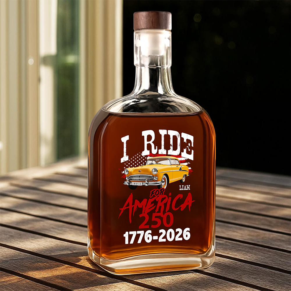 Custom Car Photo I Ride for America 250 Whiskey Bottle HA75 898220