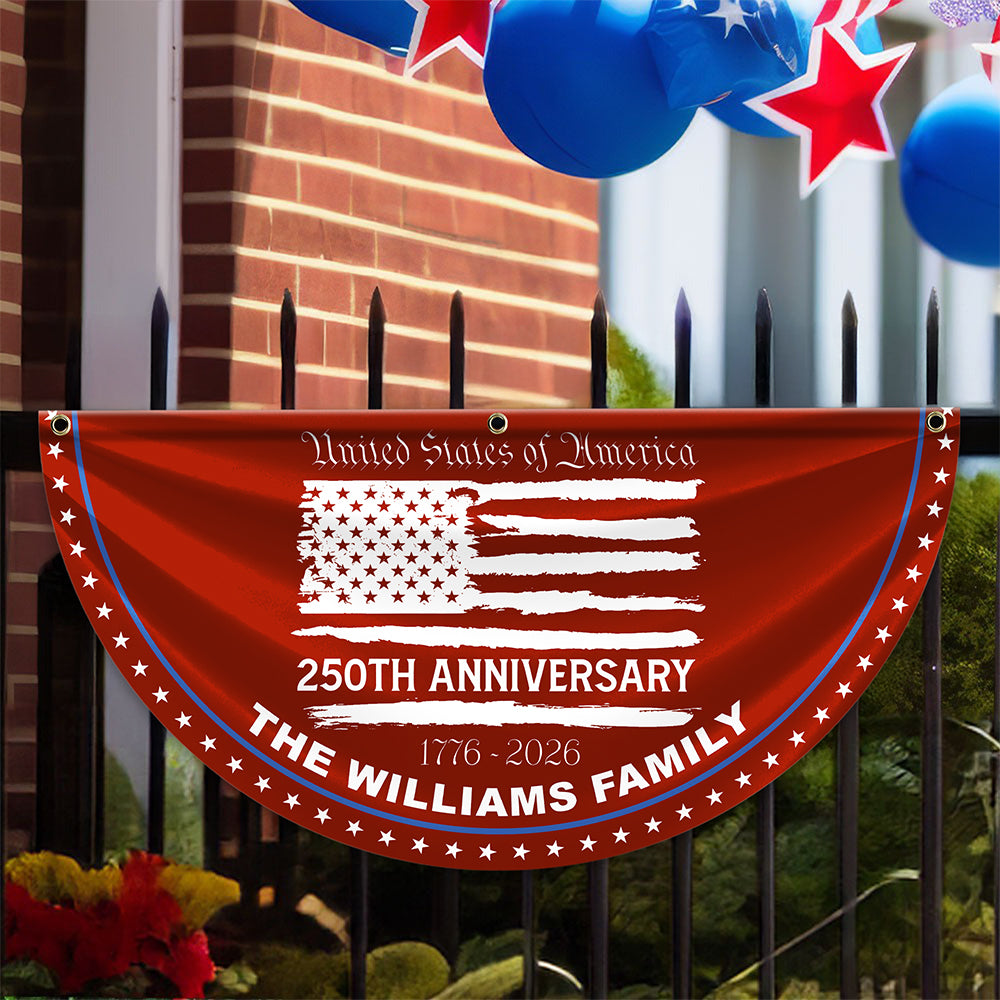 Custom Family Name USA 250th Anniversary Non-Pleated Fan Flag HA75 920290