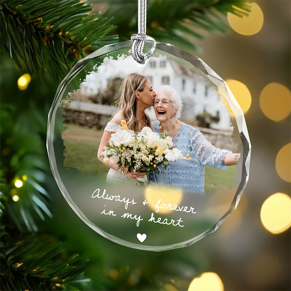 Custom Photo Always & Forever In My Heart Memorial Christmas Glass Ornament CH07 180180