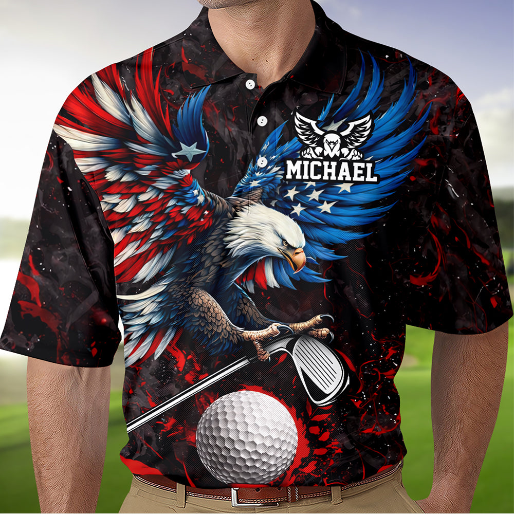 Personalized Name American Eagle Patriotic Polo Shirt For Golf Lovers HA75 921114