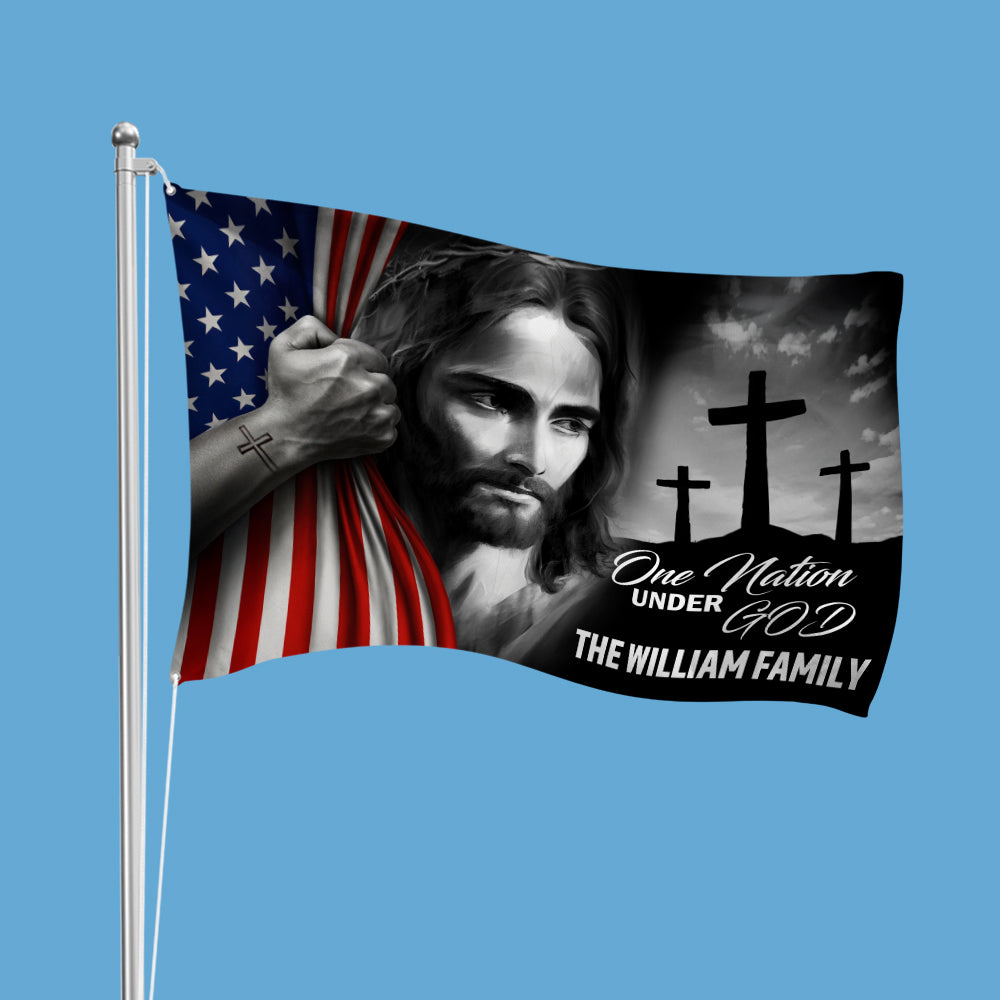 Personalized Family Name One Nation Under God Banner House Flag HA75 898192