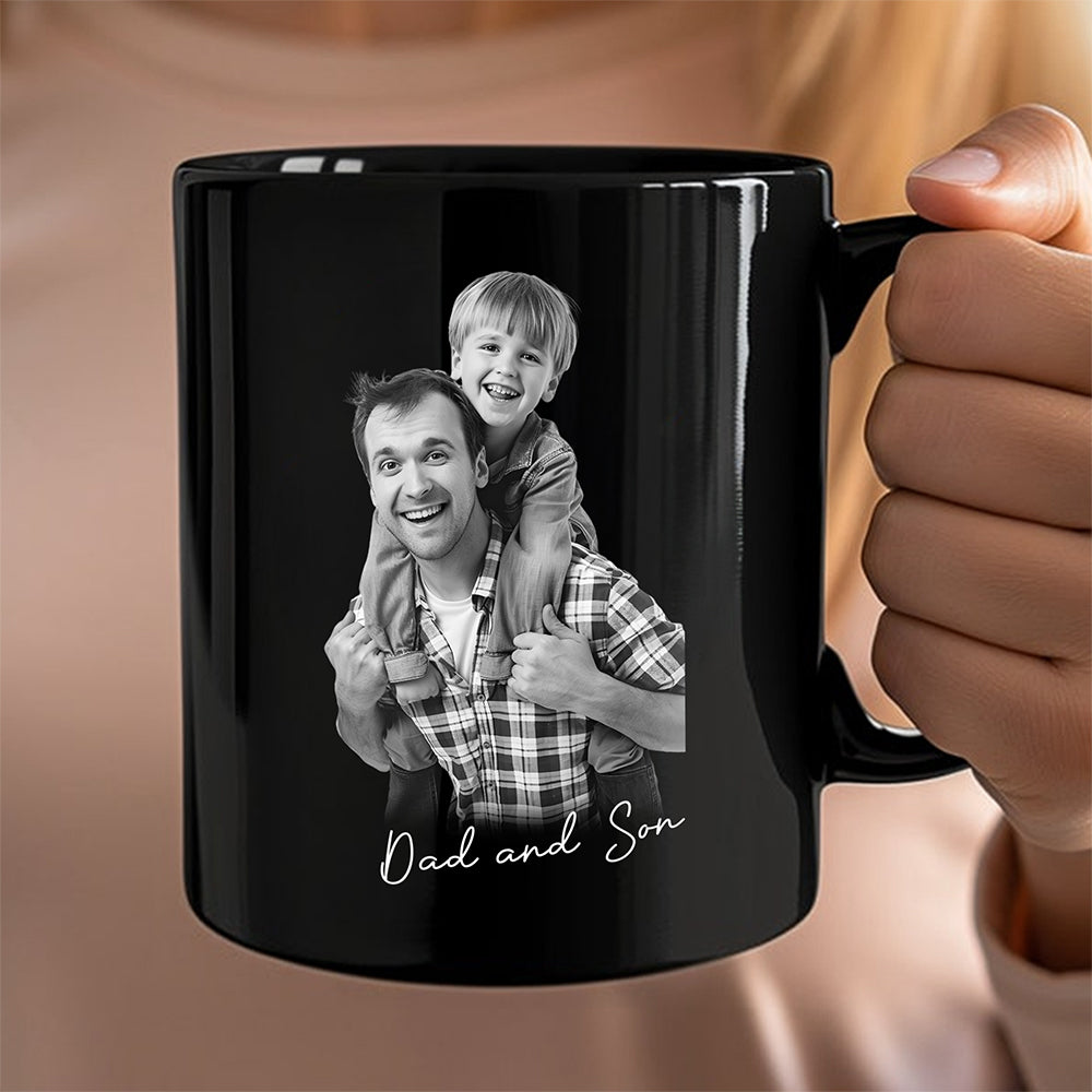 Personalized Dad and Kid Photo Black Mug Gift For Father's Day CH07 911356