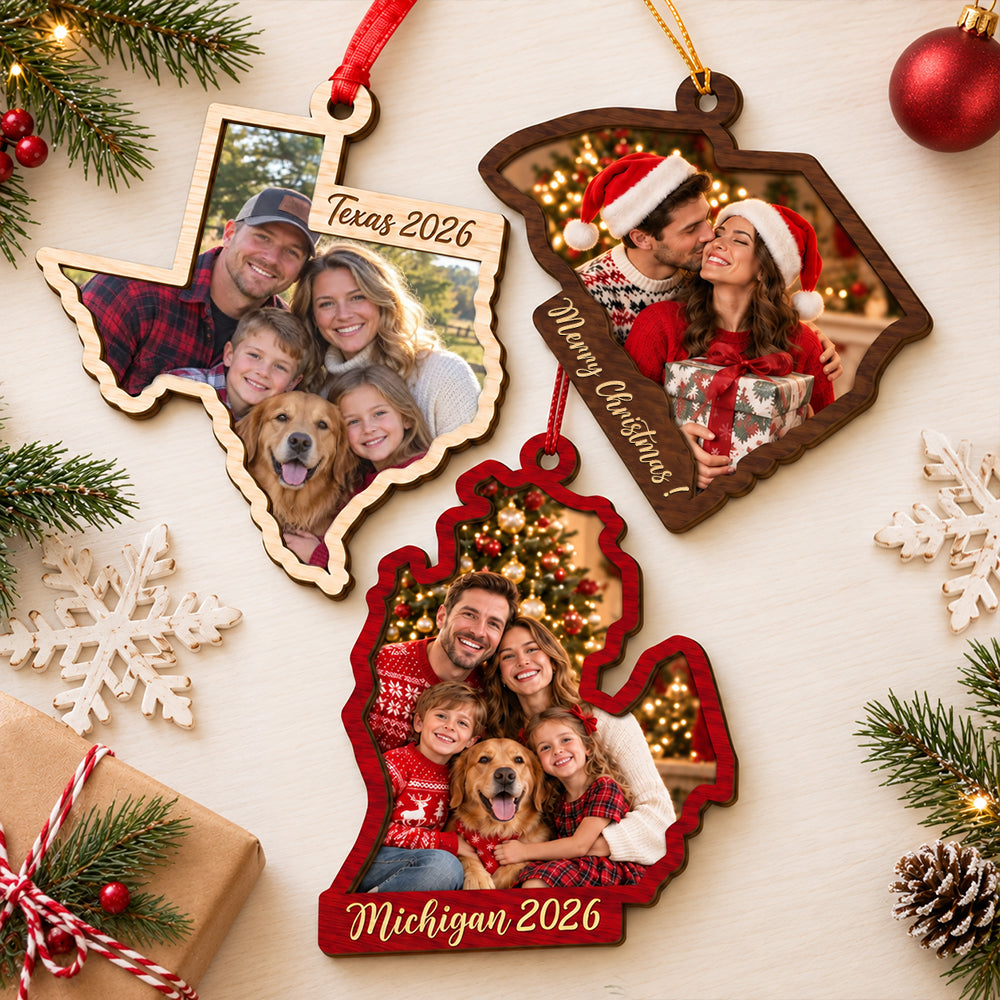 Custom Photo & State Personalized Wood Ornament Gift For Family HA75 921964