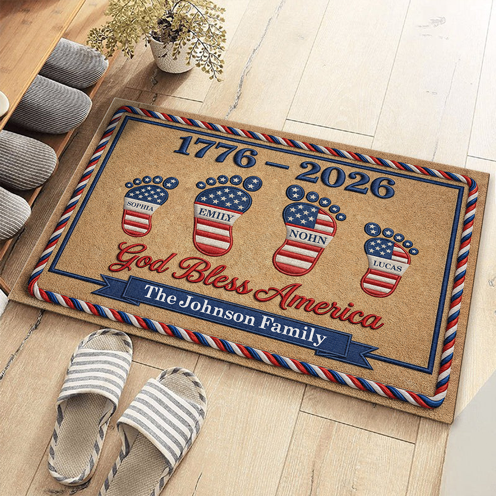 Personalized God Bless America Doormat Patriotic American Flag Family TH10 169285