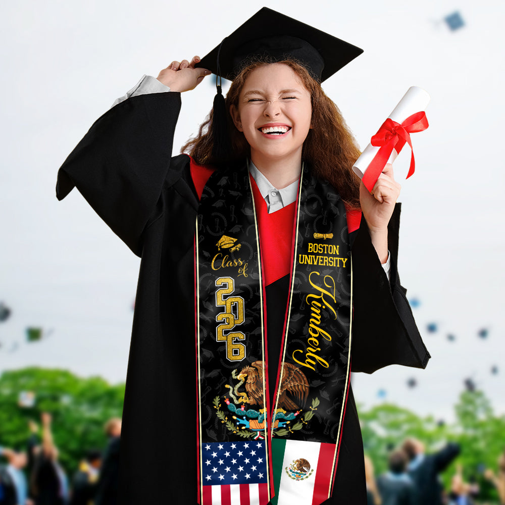 Custom Class of 2026 Mexican American Flag Graduation Stole TH10 898307