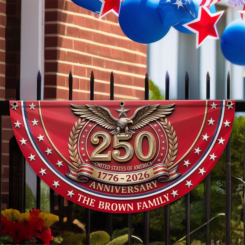 Custom Name 250th United States Of America 1776 - 2026 Anniversary Patriotic Non-Pleated Fan Flag CH07 911116