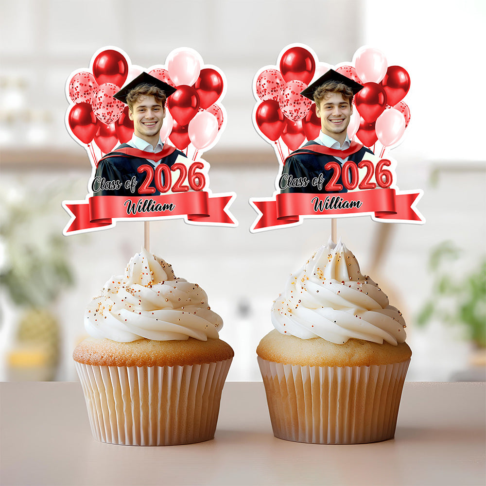 Custom Photo Graduation Cupcake Topper Class Of 2026 – Personalized Party Decoration CH07 910260