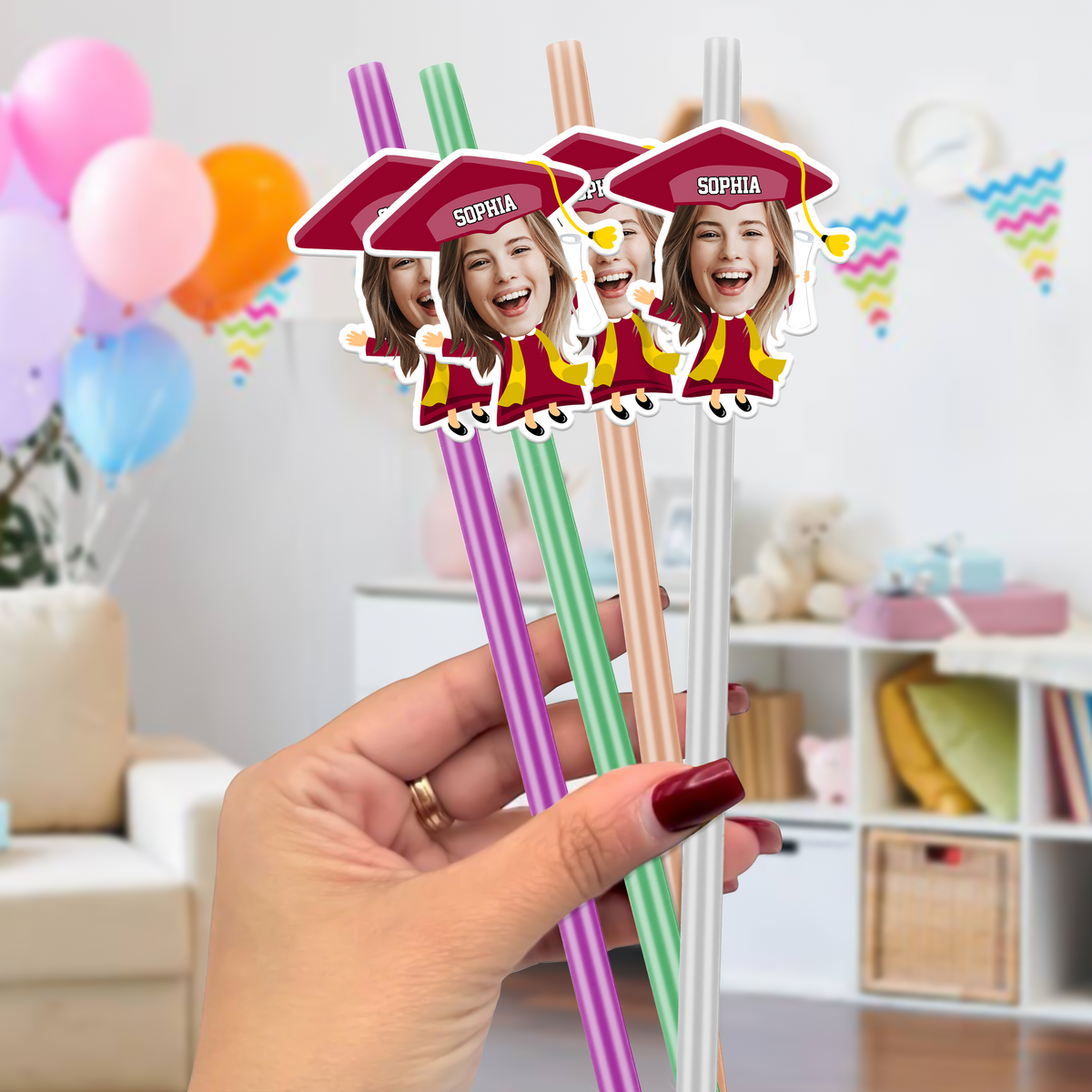 Custom Funny Face Class of 2026 Graduation Decoration Colorful Straws TH10 169133