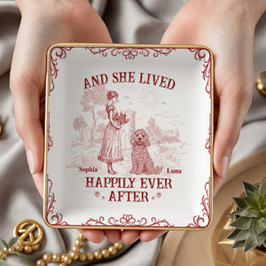 And She Lived Happily Ever After Dog Toile De Jouy Personalized Jewelry Dish LM32 893845