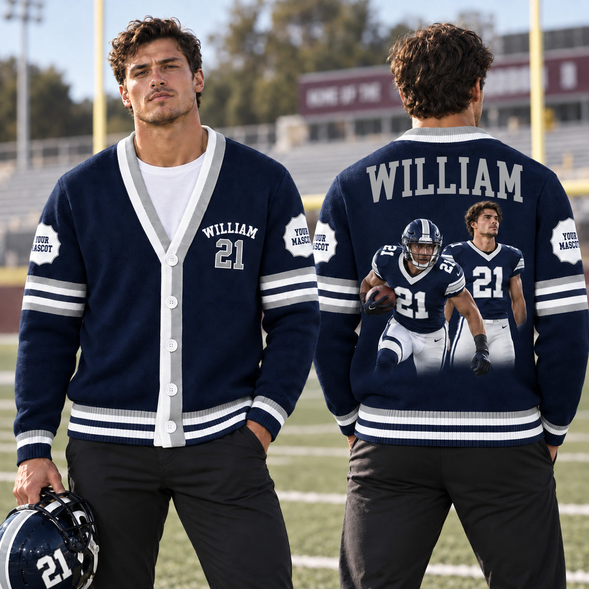 Custom Football Photo Varsity V-neck Cardigan Football Player Gift HO82 903630